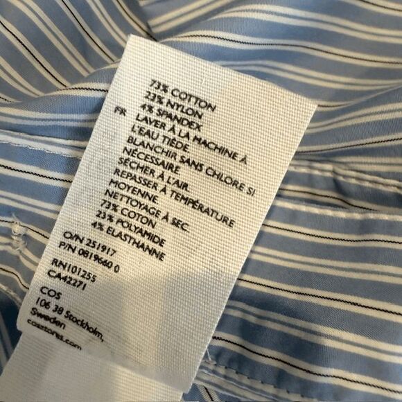 COS Oversized Striped Shirt Button Front and Sides Collar Blue Women's Size 12 - Picture 6 of 12